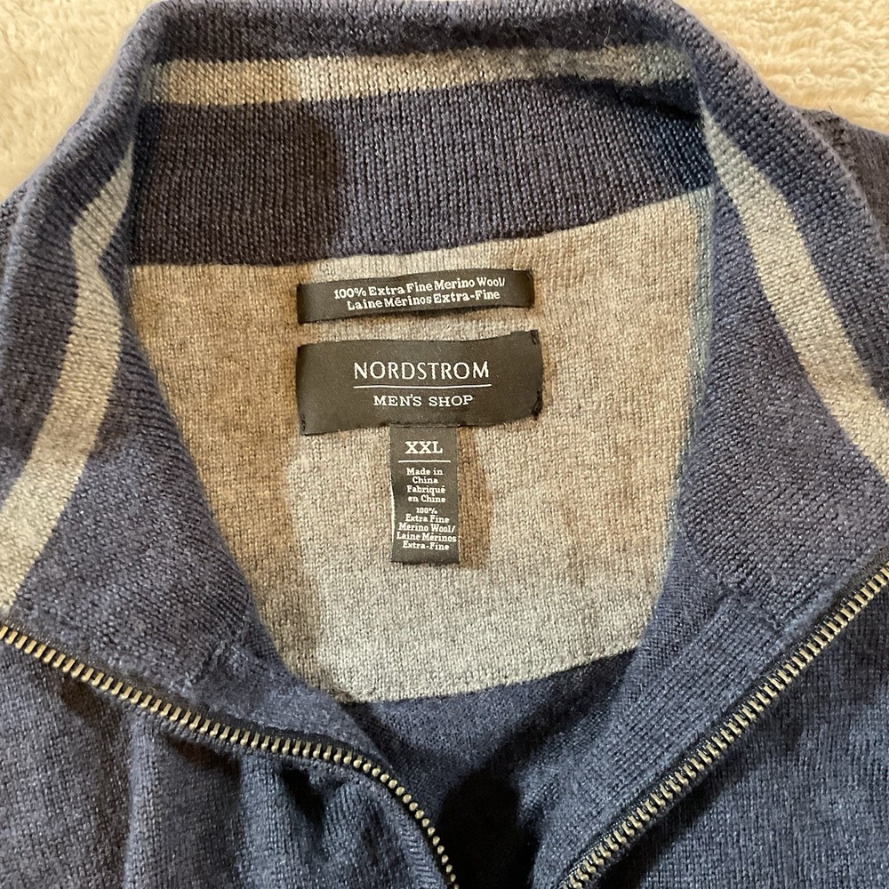 Nordstrom  1/4 zip Long Sleeve Sweater Size 2XL Merino Wool Navy Blue