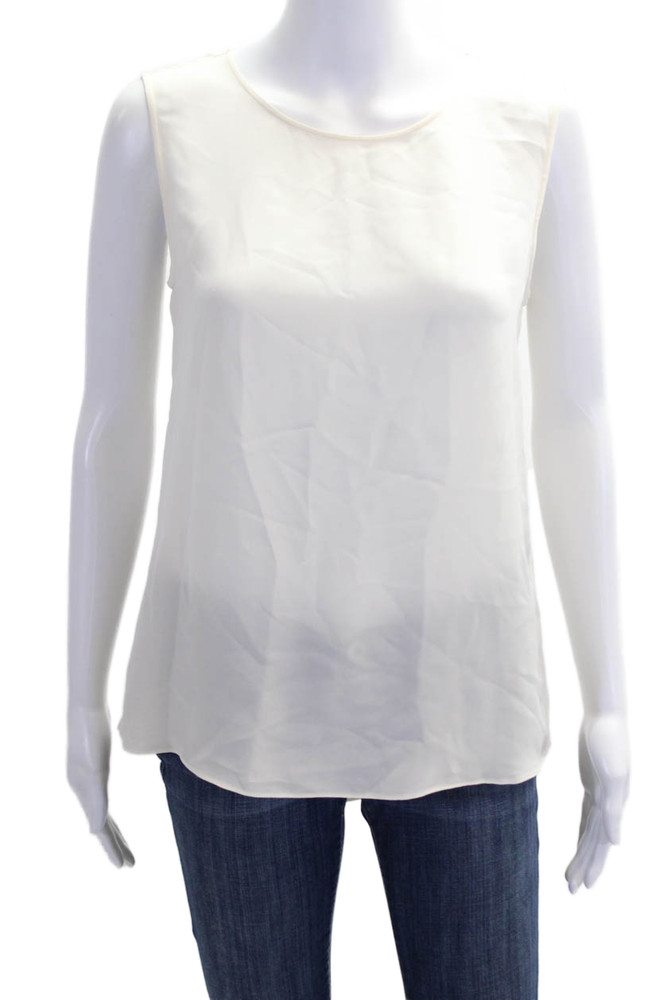 Theyskens Theory Womens Solid Round Neck Sleeveless Blouse White Size SFree Shipping in US $100+ Orders | $6.95 Orders Below