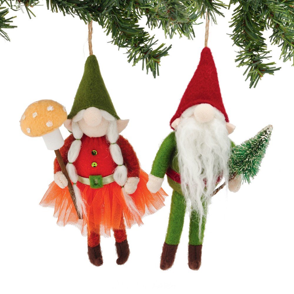 Bendable Gnomes Set of 2 Ornaments Christmas Dept 56 Retro Holidays Fa La La