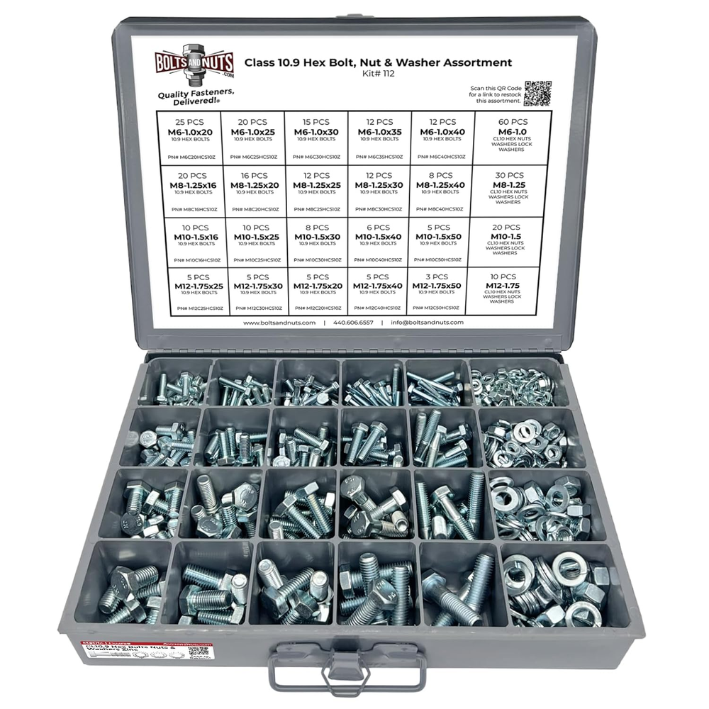 Metric Class 10.9 Hex Cap Screws Bolts, Nuts, & Washers Assortment Kit - 575 Pi