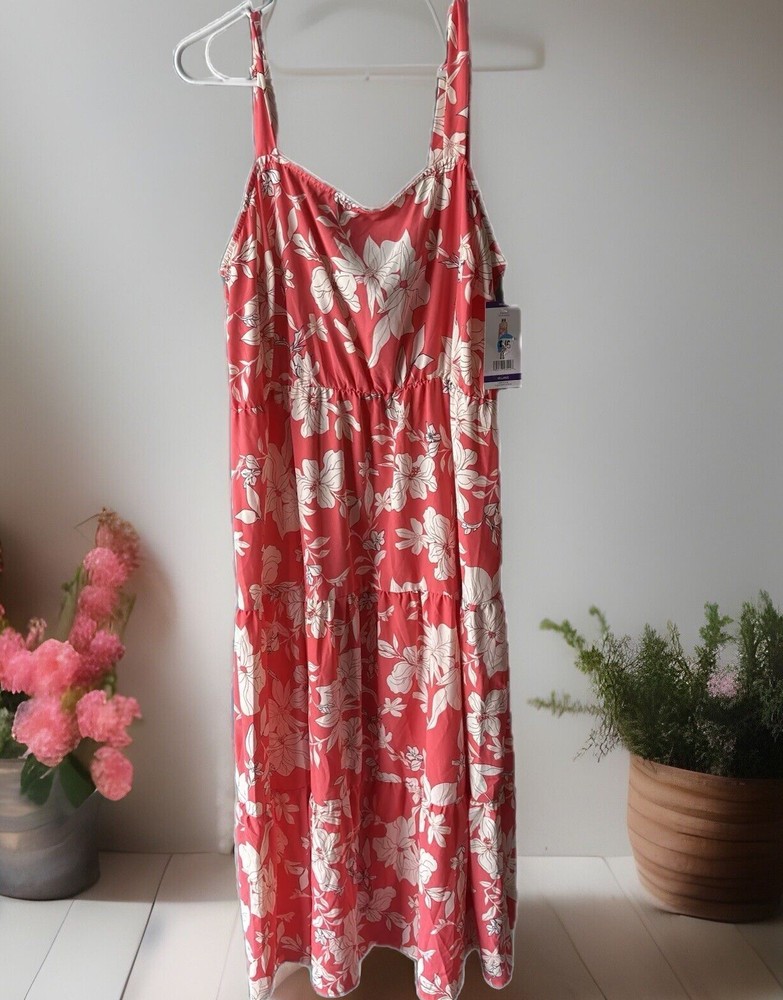 Women's XXL  Sundress Coral Floral Summer Dress long Sleeveless NWT