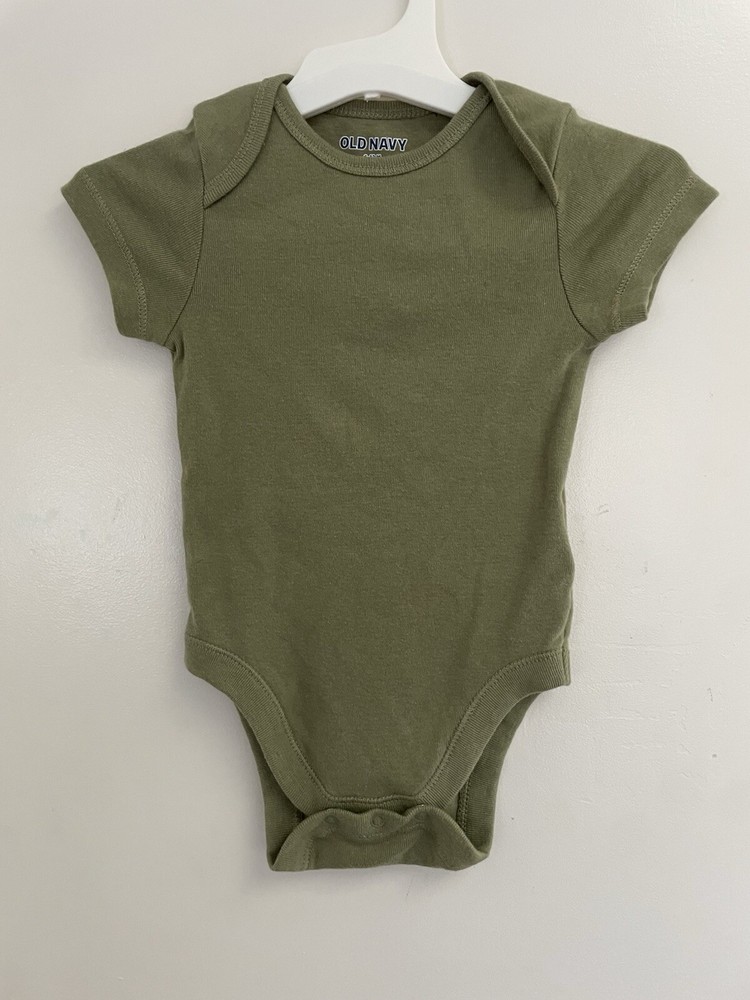 Old Navy Baby Boys Solid Green Rib-Knit Short Sleeve Bodysuit Olive Green 6-12 M