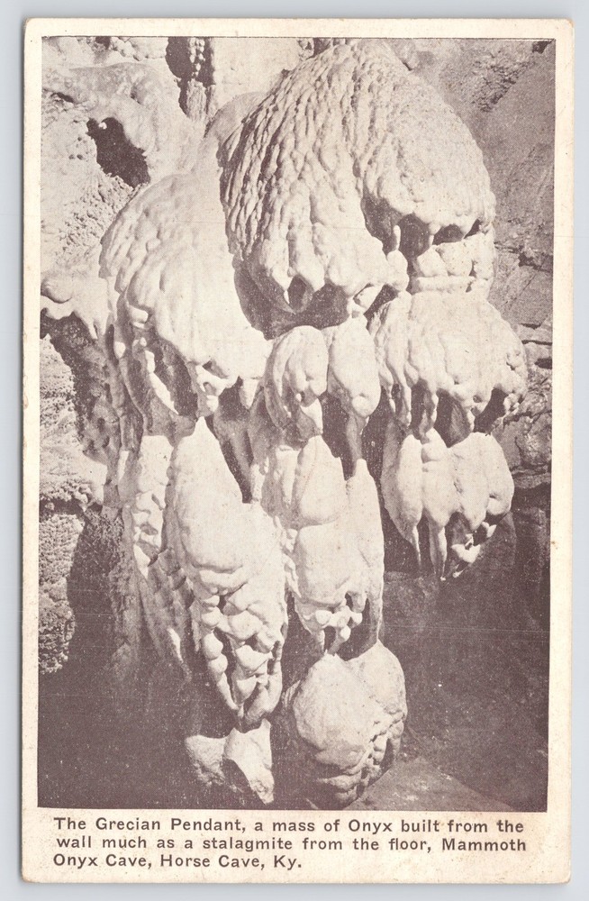 Horse Cave Kentucky~Grecian Pendant of Onyx In Onyx Cave B&W~Vintage Postcard