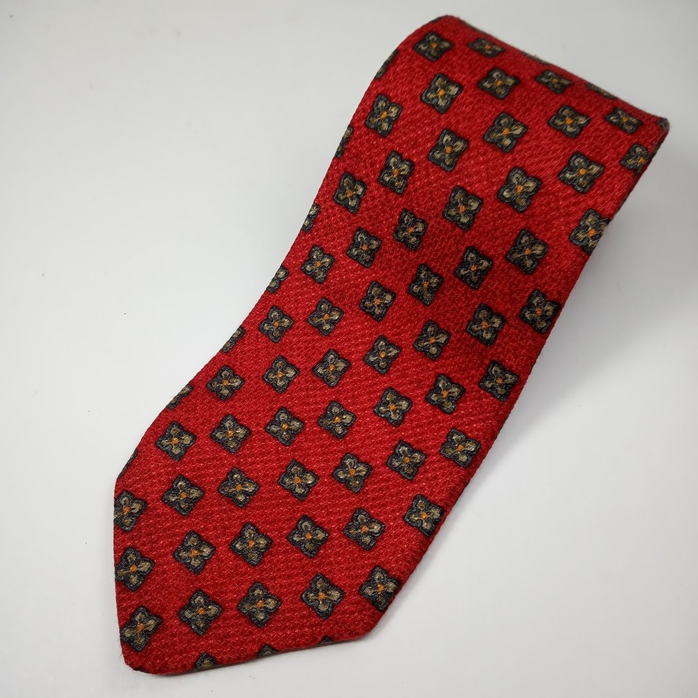 Robert Talbott Neck Tie Mens Silk Geometric Medallion Red Gold USA Hand Made