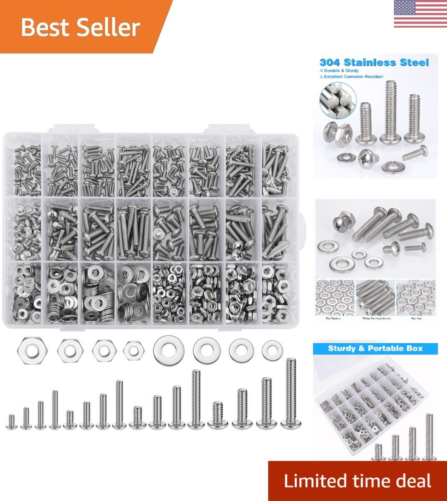 900PCS Stainless Steel Nuts and Bolts Assortment Kit for Home Projects and Machinery Maintenance