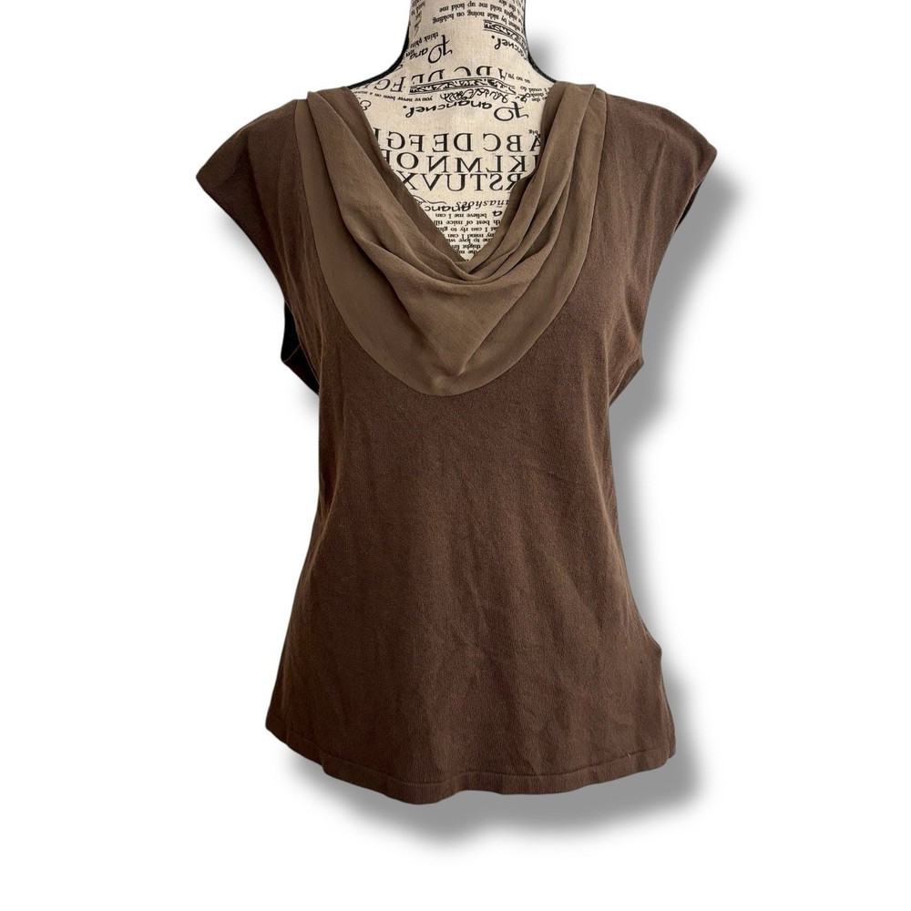 Vintage 90s Nine West XL Brown Silk Cowl Neck Blouse Made in USA