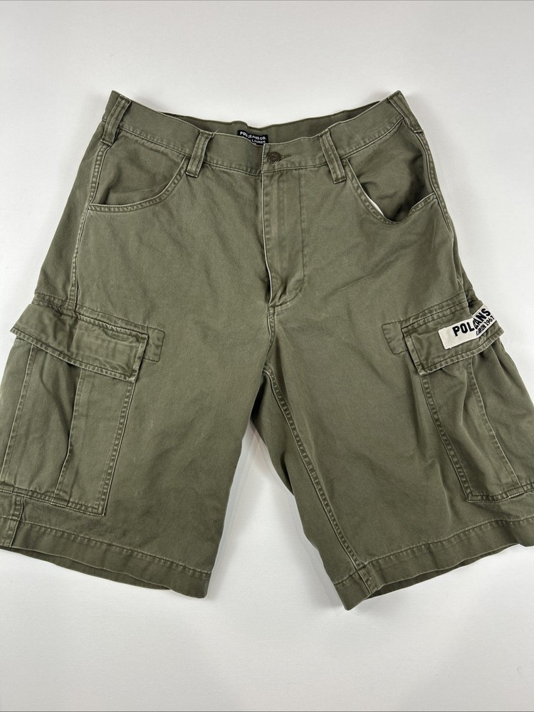 VTG Polo Jeans Co Ralph Lauren Cargo Shorts Mens 34 Green Baggy Military Y2K