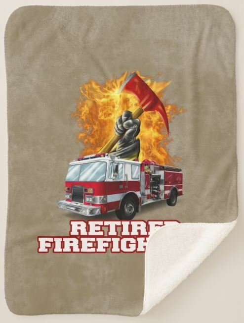 Firefighter Retired Fire Department Graphic Brown Sherpa Fleece Throw Blanket