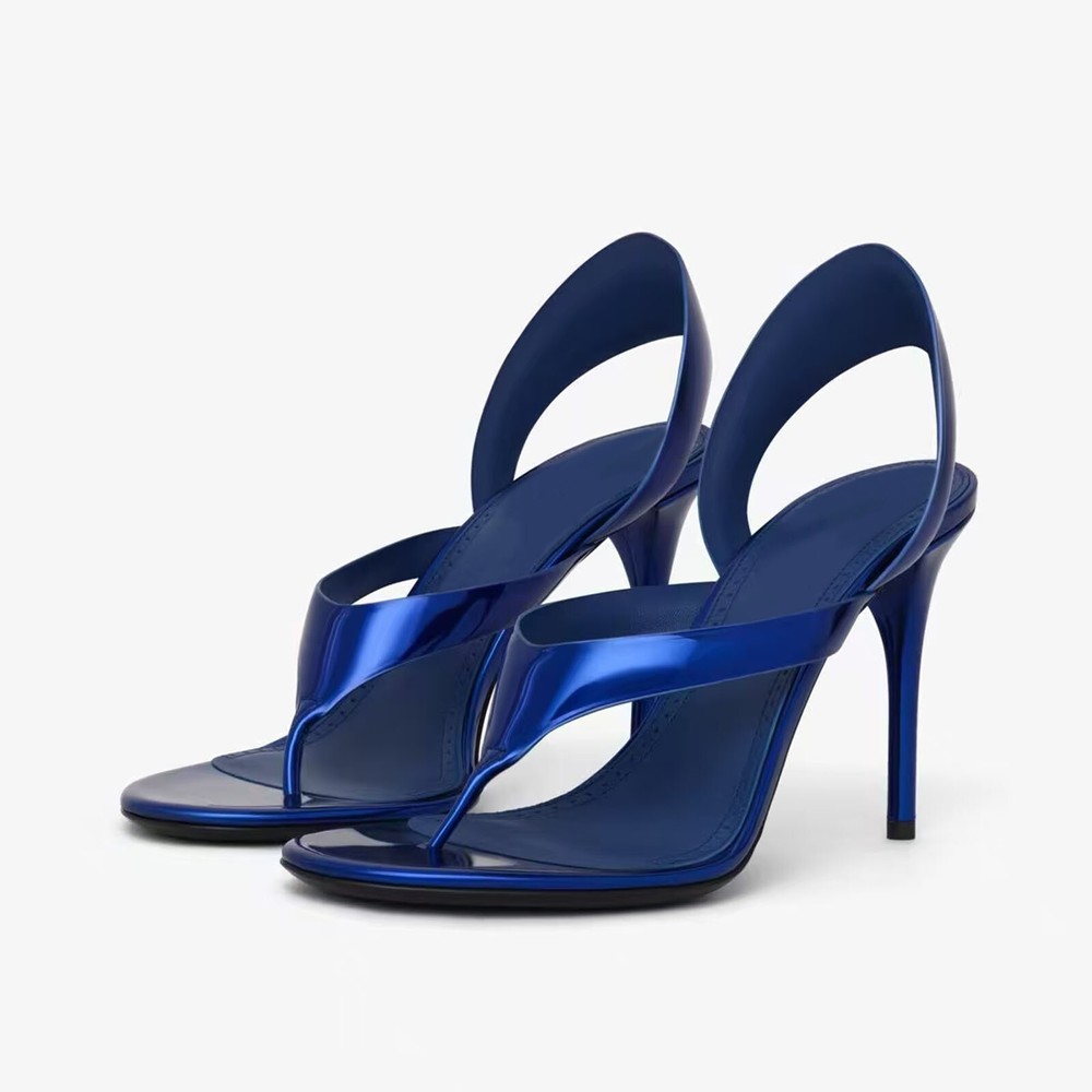 Womens New Patent Leather Round Toe Sandals Thin Heels Back Strap High Heels