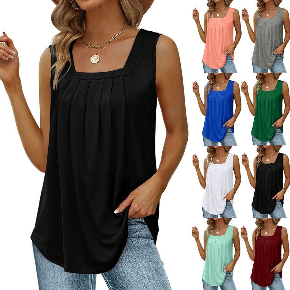 Ladies Womens Sleeveless Vest Tops Summer Casual T-Shirt Tank Blouse Plus Size