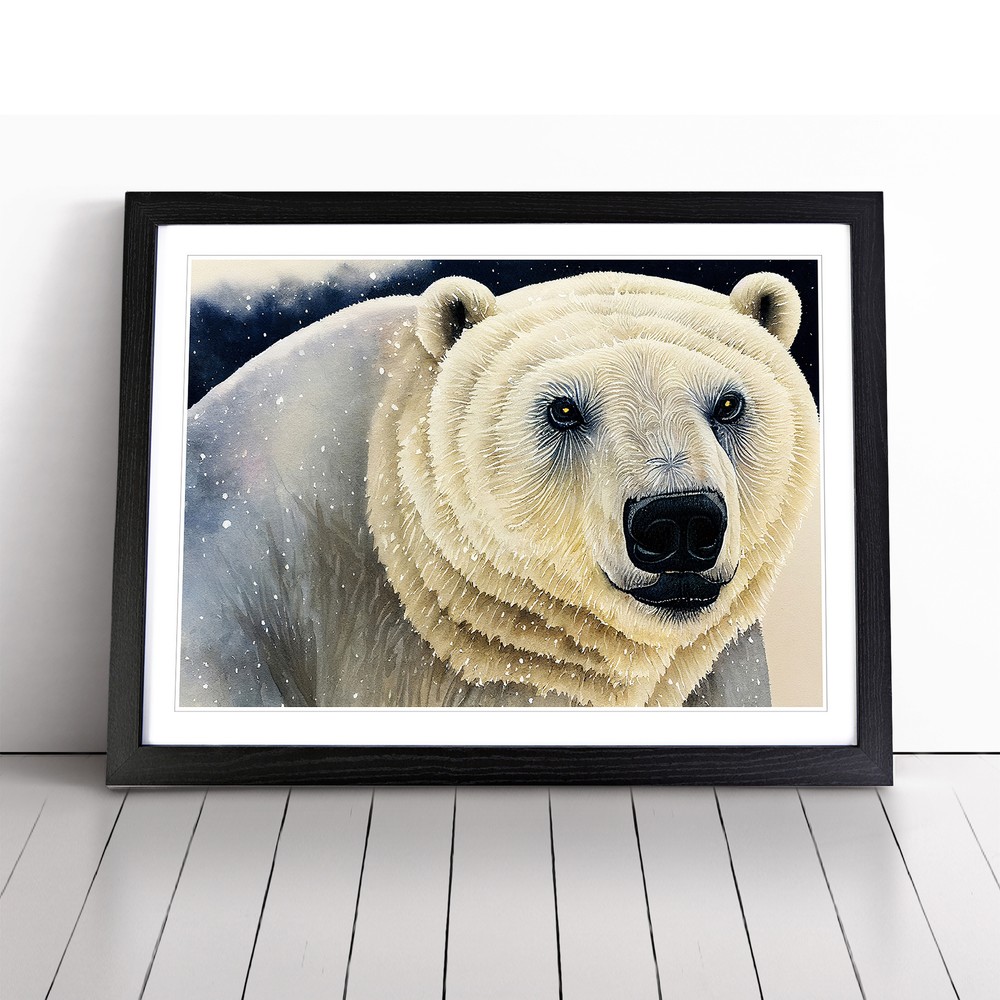 Polar Bear Wall Art Framed Canvas Print Wildlife Decor