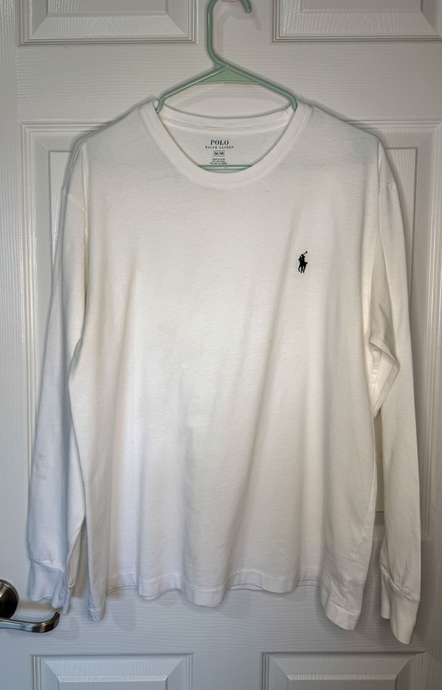 Polo Ralph Lauren Long Sleeve T Shirt White Pony Logo Cotton Crewneck Size M Fit