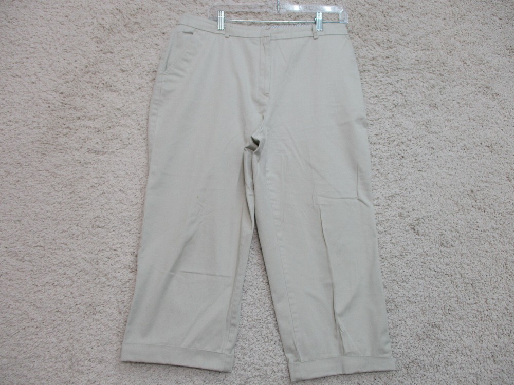 JM Collection Pants 12 Womens Regular Size Beige Capri Dress Chino Cuffed Casual