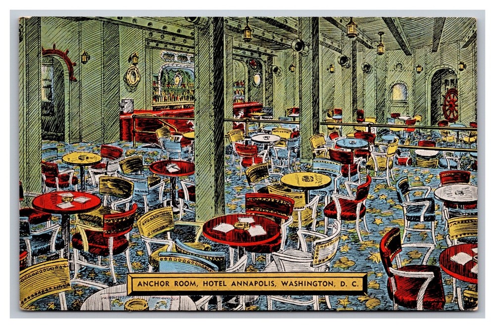 Washington D.C. Anchor Room Hotel Annapolis Unposted Linen Postcard