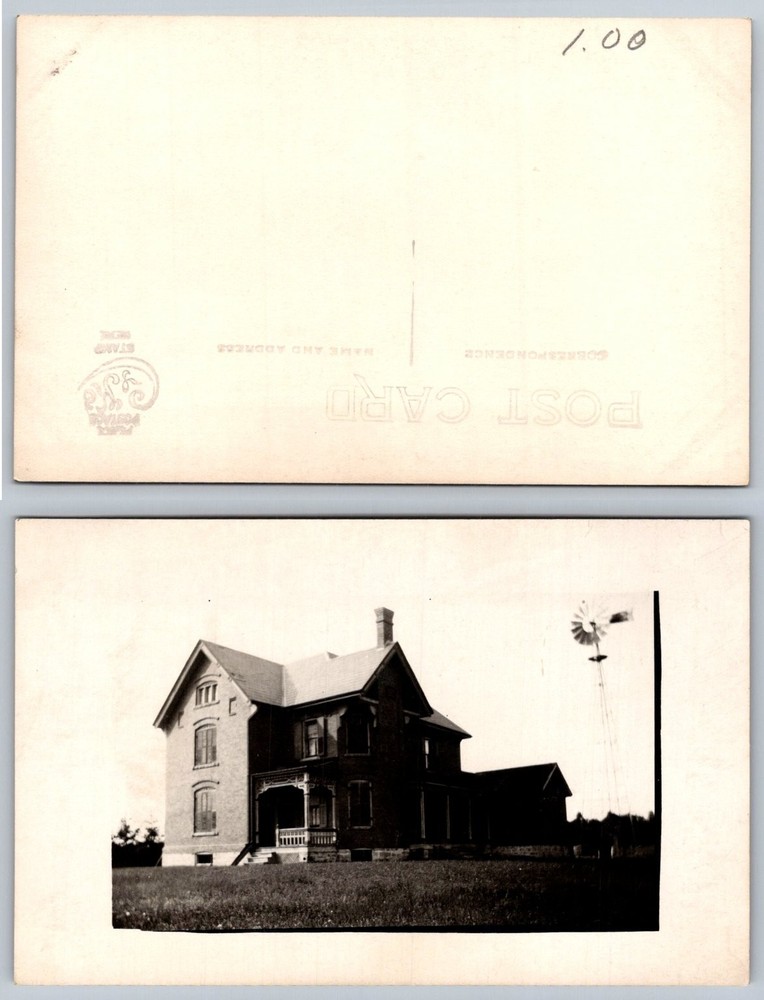 RPPC Old Farm House & Windmill Postcard Rural America Vintage Photo 1910s