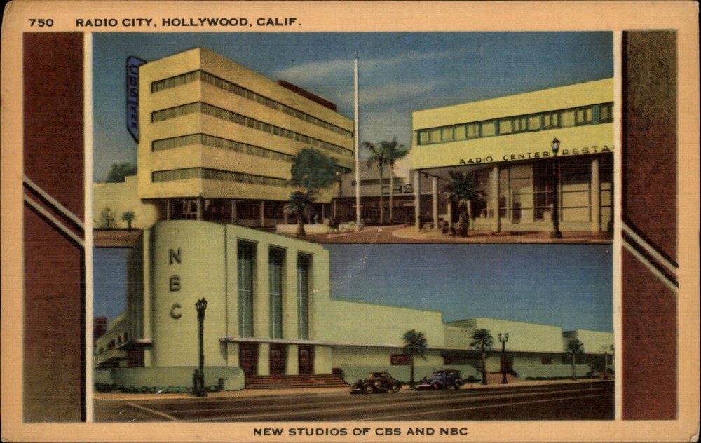 Hollywood California ~ Radio City ~ CBS & NBC Studios ~ linen postcard sku325