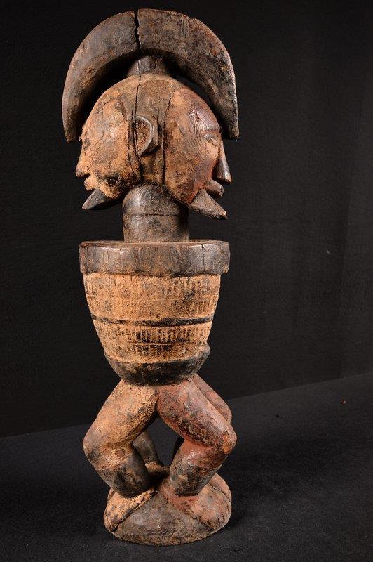 21691 A Primitive African Teke Double-Head Statue DR Congo