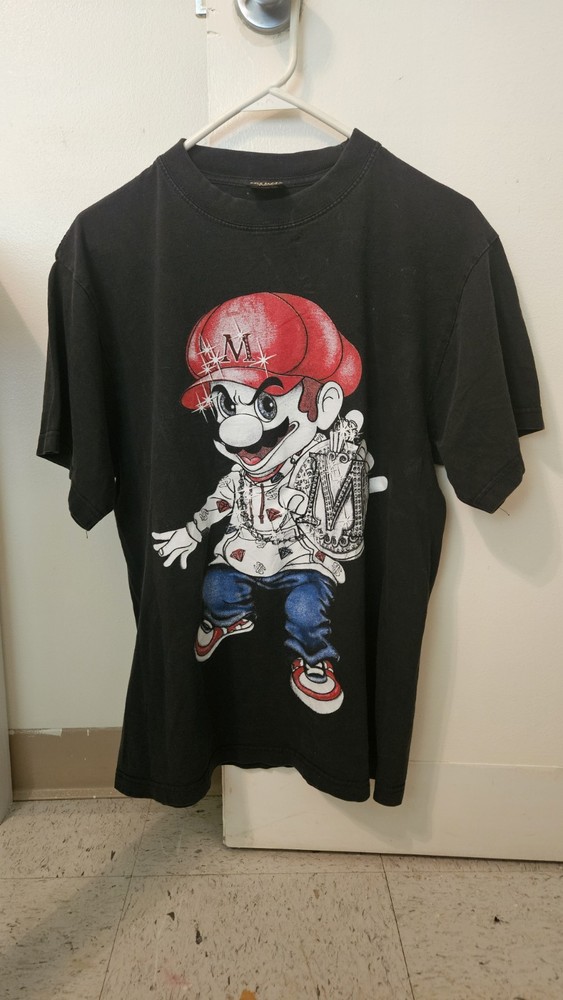 Vintage Mario Gangster T-Shirt Men's Large Black Short Sleeve