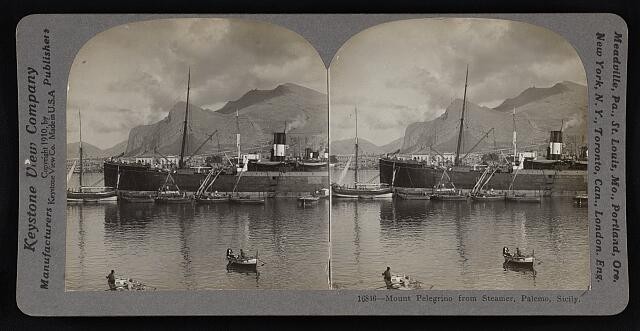 Photo:Palermo Sicily Mount Pellegrino Steamer Harbor 1910 Stereo Photo