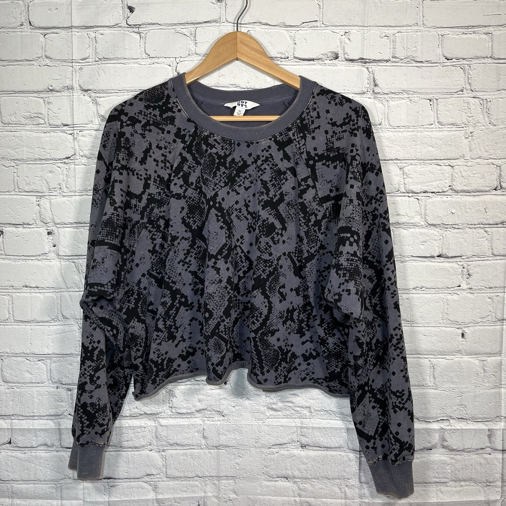 Joy Lab Cropped Sweatshirt Womens Size XL Blue Black Geometric Long Sleeve