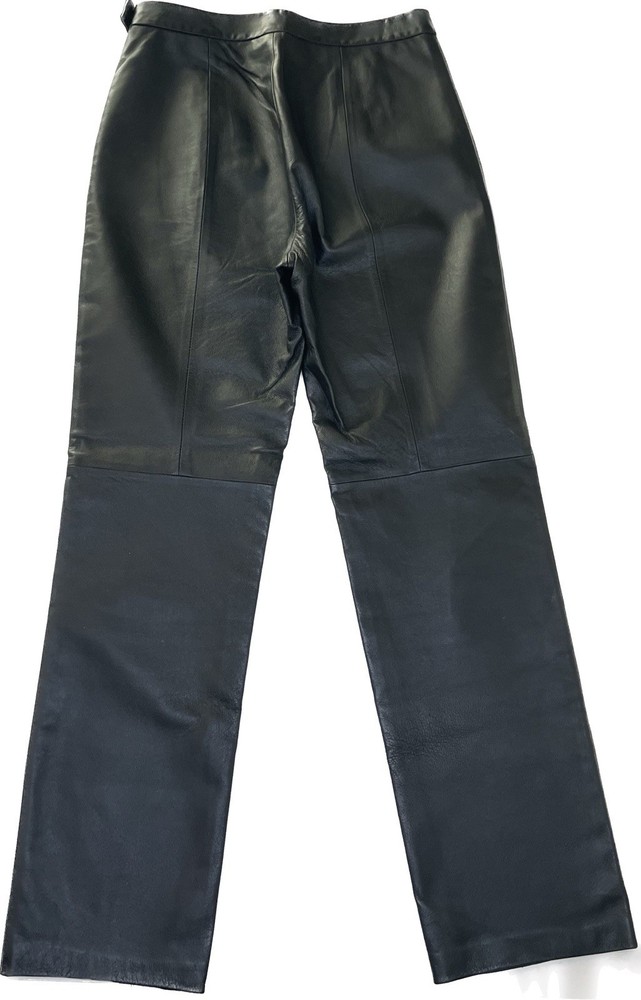 Vintage 90s Y2K Clio Black Leather Pants High Waist Straight Leg Size 8 M