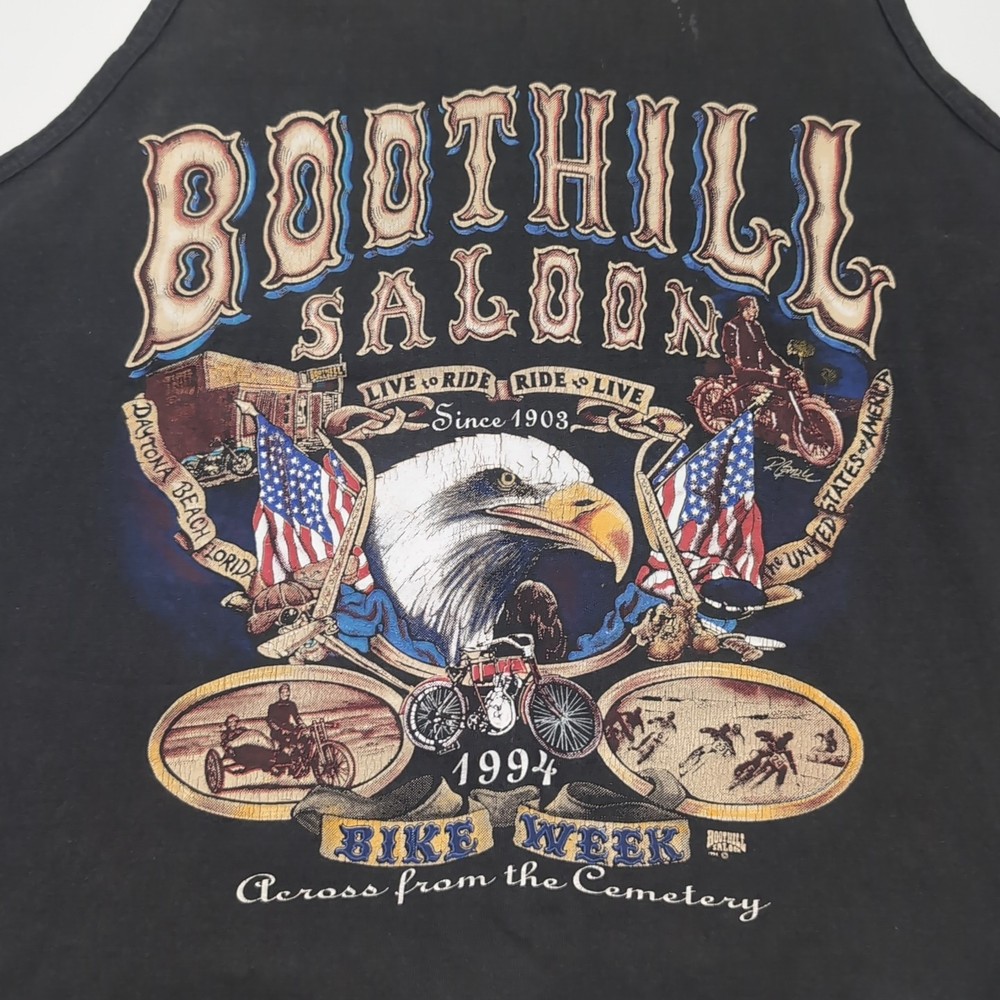 Vintage 90s Boothill Saloon Tank Top Mens L Black 1994 Bike Week Daytona Biker