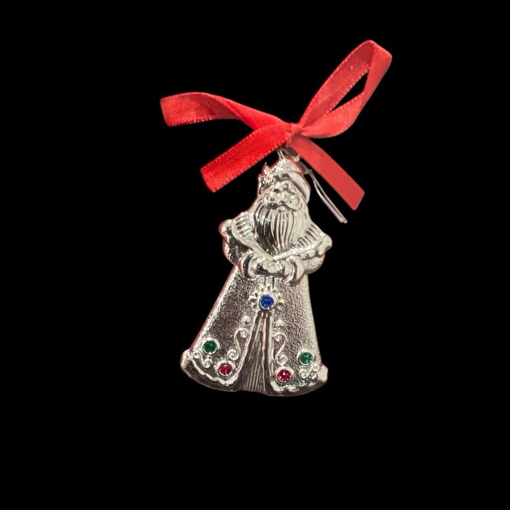 NEW Lenox Jeweled Silver Charm Santa Christmas Ornament Emerald Rubies Sapphire