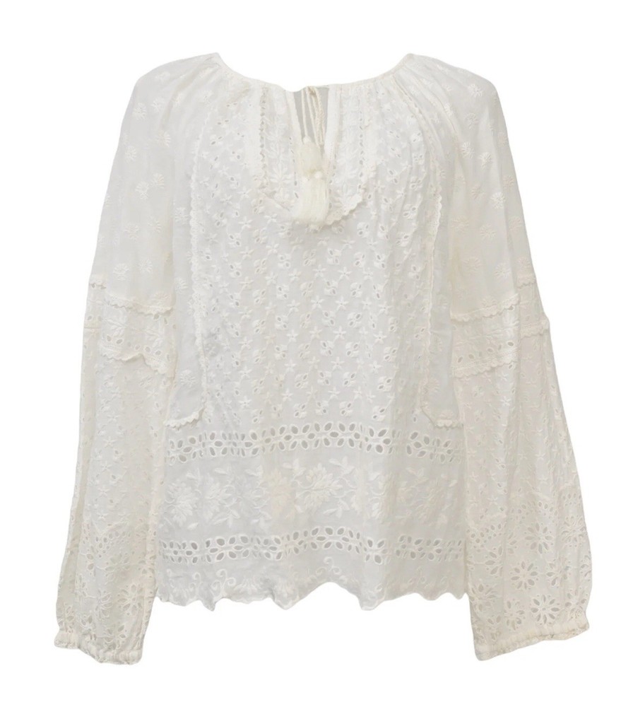 ULLA JOHNSON White Embroidered Eyelet Lace Cotton Boho Blouse Sz 6 M