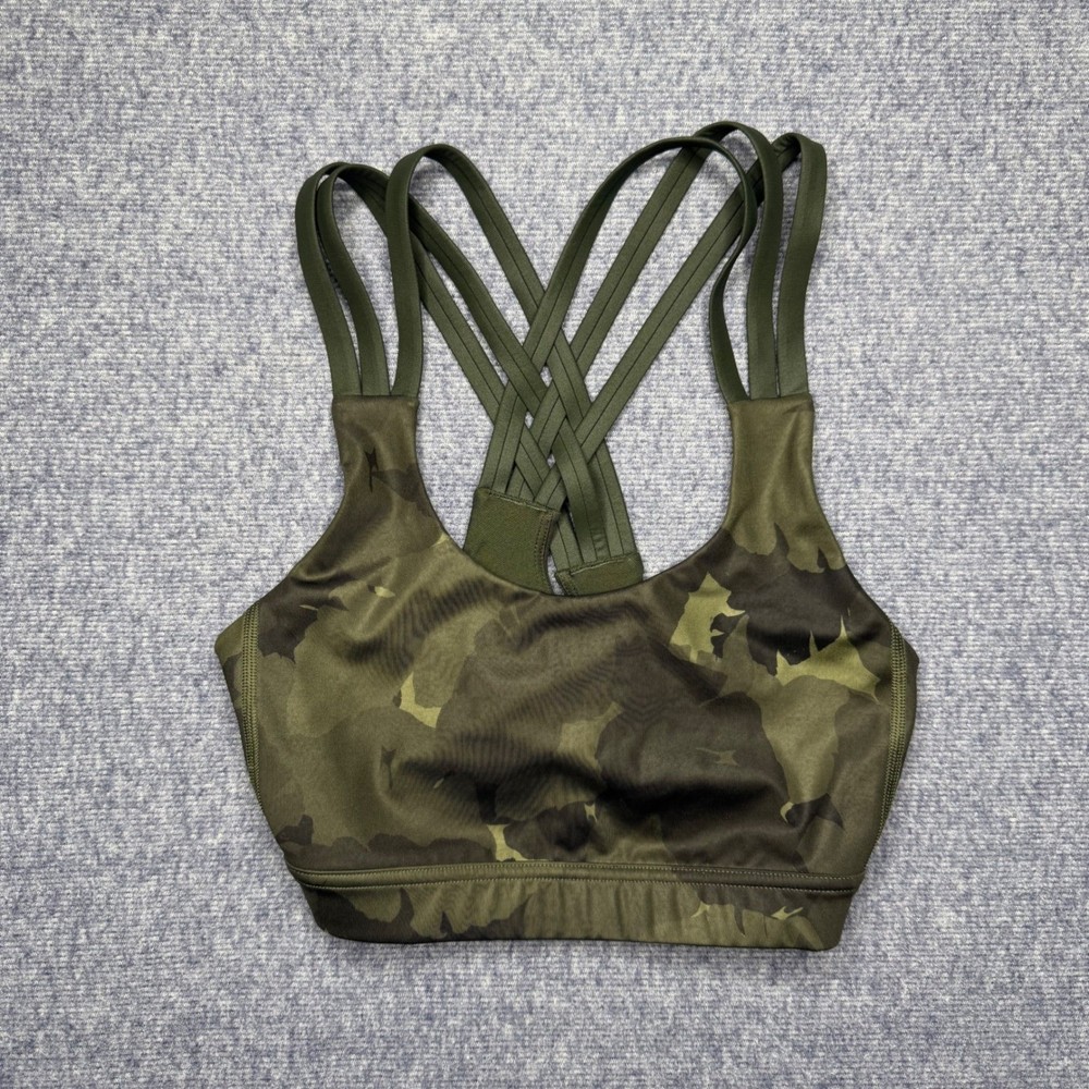 Lululemon Free To Be Serene Bra High Neck Camo Green Strappy Back Size 8