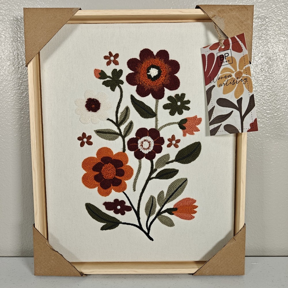 New BP Home Textile Embroidery Woven Wall Art Wildflowers  Home Decor 12”x15”