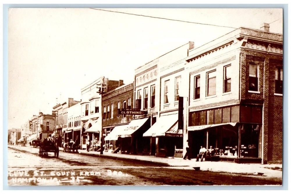 c1910 Reeve Street South Clothing Store Building Carriage Hampton Iowa Postcard