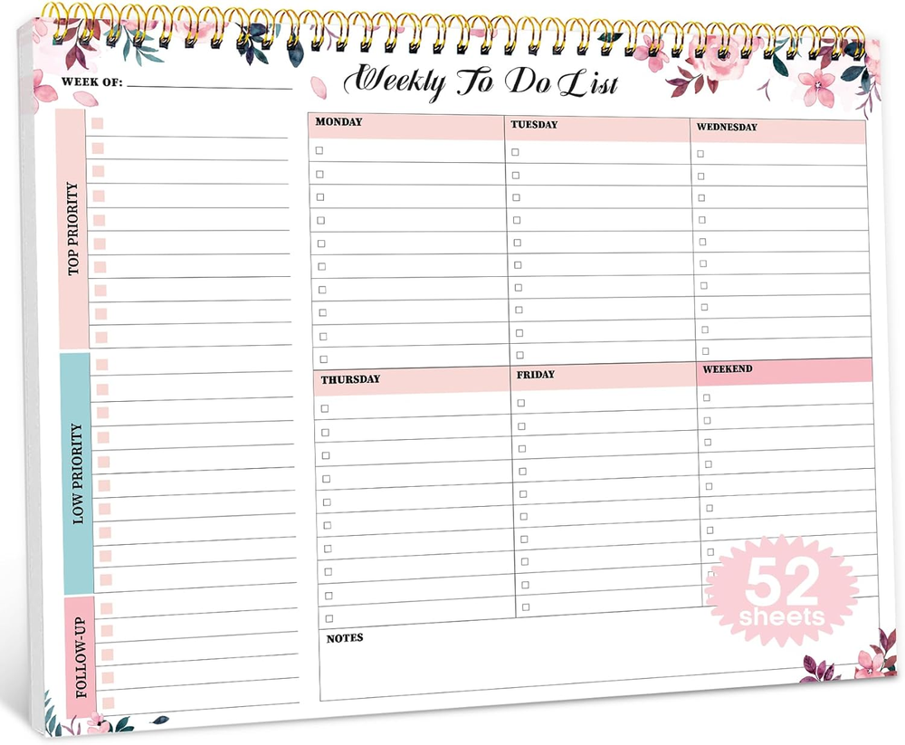 Weekly to Do List Notepad with 52 Undated Sheets（8.5