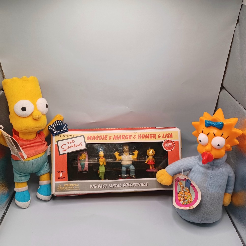 Vintage The Simpsons Mixed Lot Of 3: Die Cast Figures Plush Bart  Maggie *READ