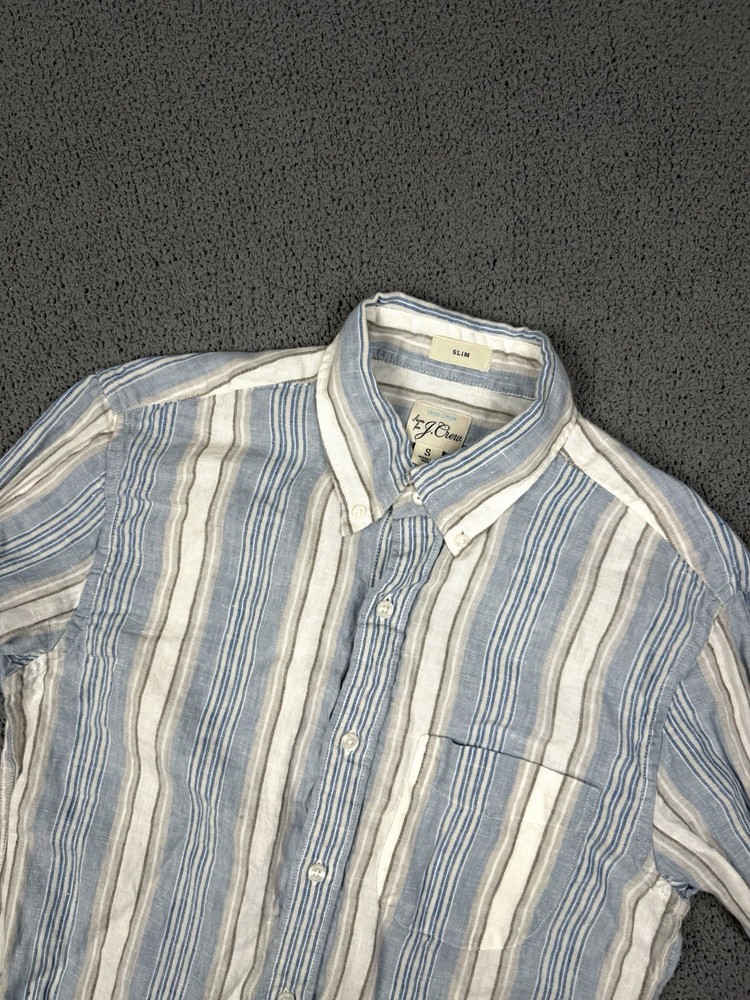 J. Crew Shirt Mens S Blue Striped Baird McNutt Button Down Irish Linen Slim Fit