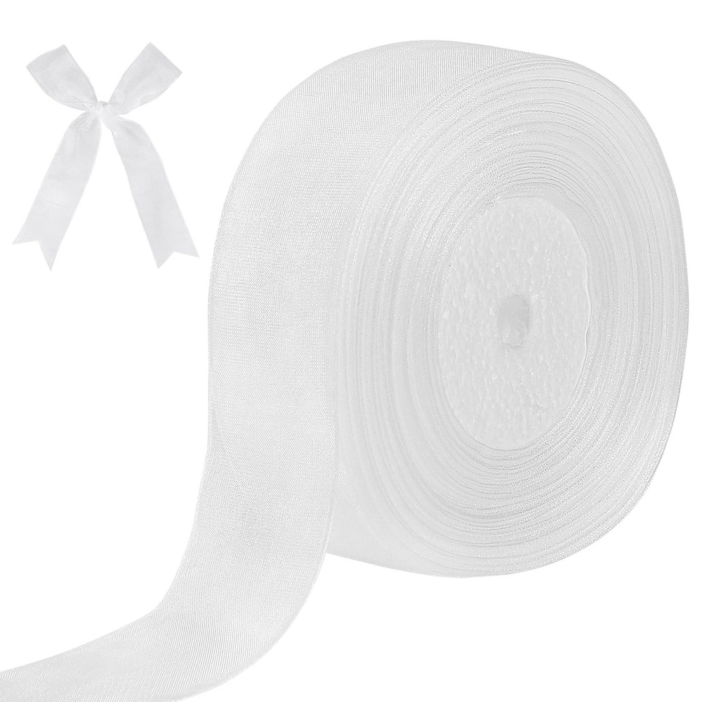 White Sheer Ribbon, 50 Yards 1-1/2 inch Wide Shimmer Sheer Organza Ribbon for...