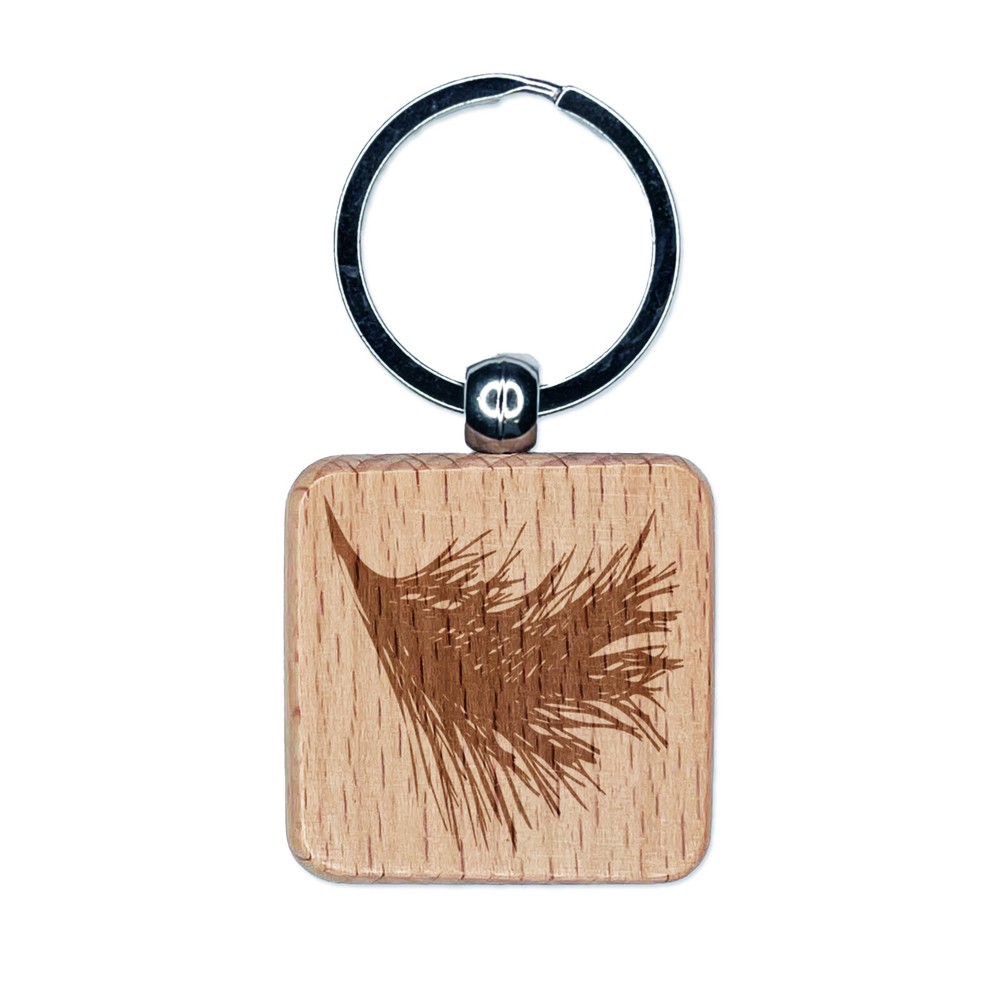 Pine Tree Needles Branch Sketch Engraved Wood Square Keychain Tag Charm