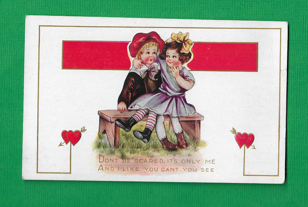 vintage 1912s postcard Valentine Don't Be Scared, It's Only Me - Boy & Girl  O