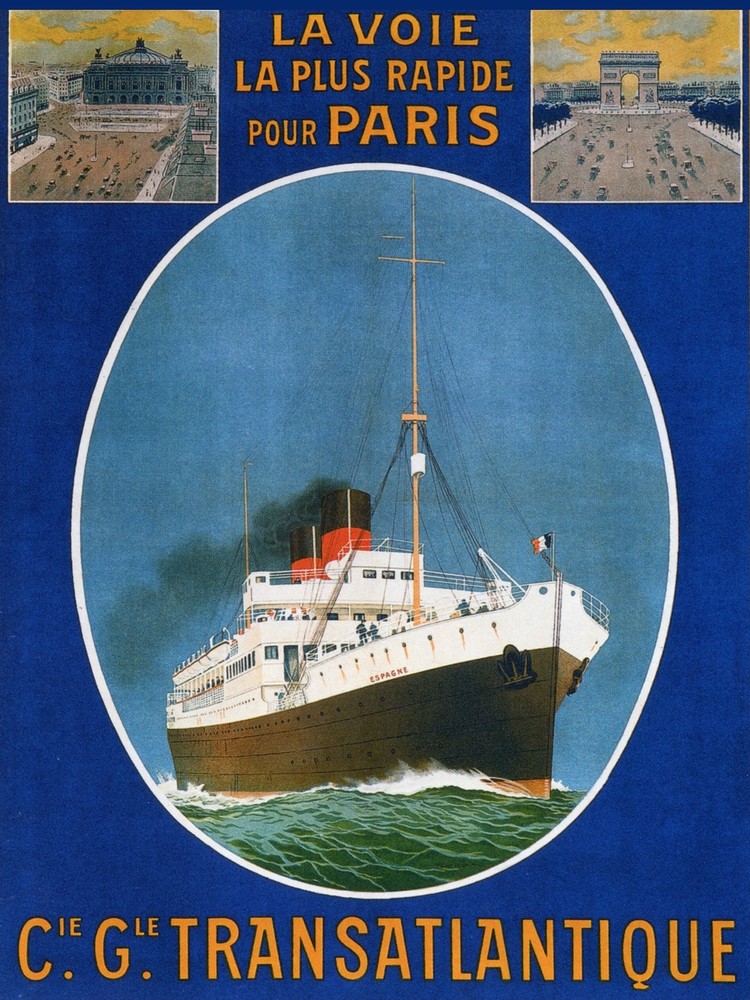 Decor Paris- America Line Travel Poster. Fine Graphic Art Design. Wall Art. 2097