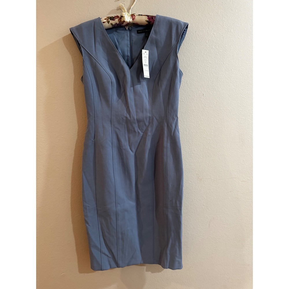 White House Black Market Blue Sheath Dress Cap Sleeve Size 4 Wedding Guest