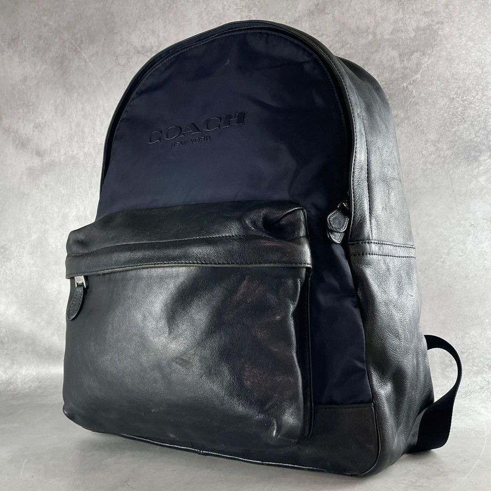 Coach Genuine Leather & Nylon Canvas Backpack Rucksack Fits A4 Size