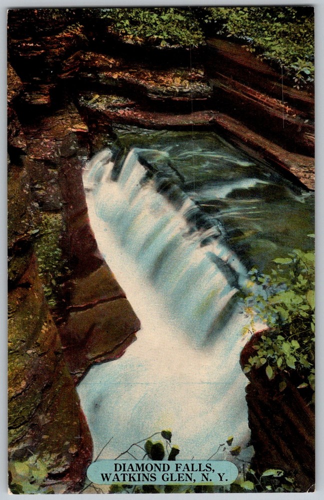 Antique Postcard Diamond Falls Waterfall Watkins Glen, NY 1910s
