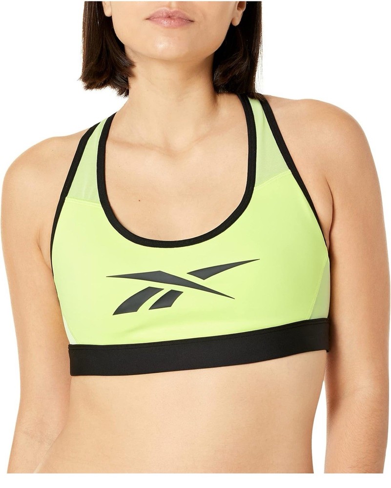 NWT Reebok Les Mills Lux Neon Black Sports Bra Athletic Racer Sz XS