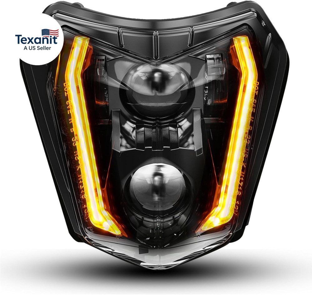 DOT LED Dirt Bike Headlight with DRL Turn Signal, 66W 3000LM High Low Beam Motor