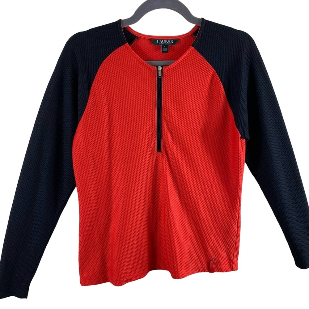 Lauren Ralph Lauren 1/4 Zip Up Long Sleeve Crew Neck Thermal Top Size L