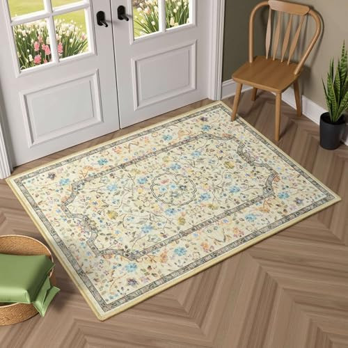 Front Door Mat Indoor Outdoor Entrance,2x3 Beige Area Rugs Vintage Machine