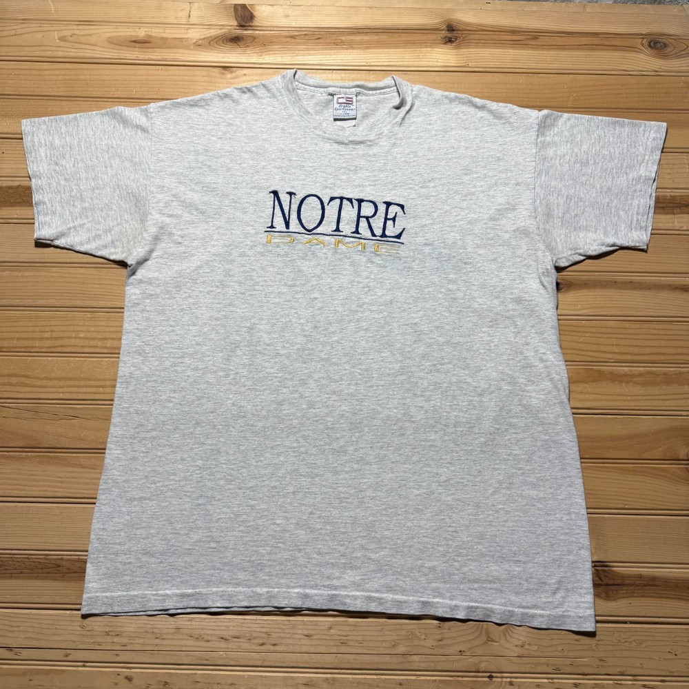 Vintage 90s University of Notre Dame Embroidered Logo Heather T-Shirt USA - XL