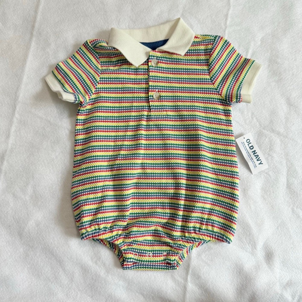 NWT Old Navy Rainbow Stripe Polo Bubble Romper Bodysuit Baby Boy 3-6 Months