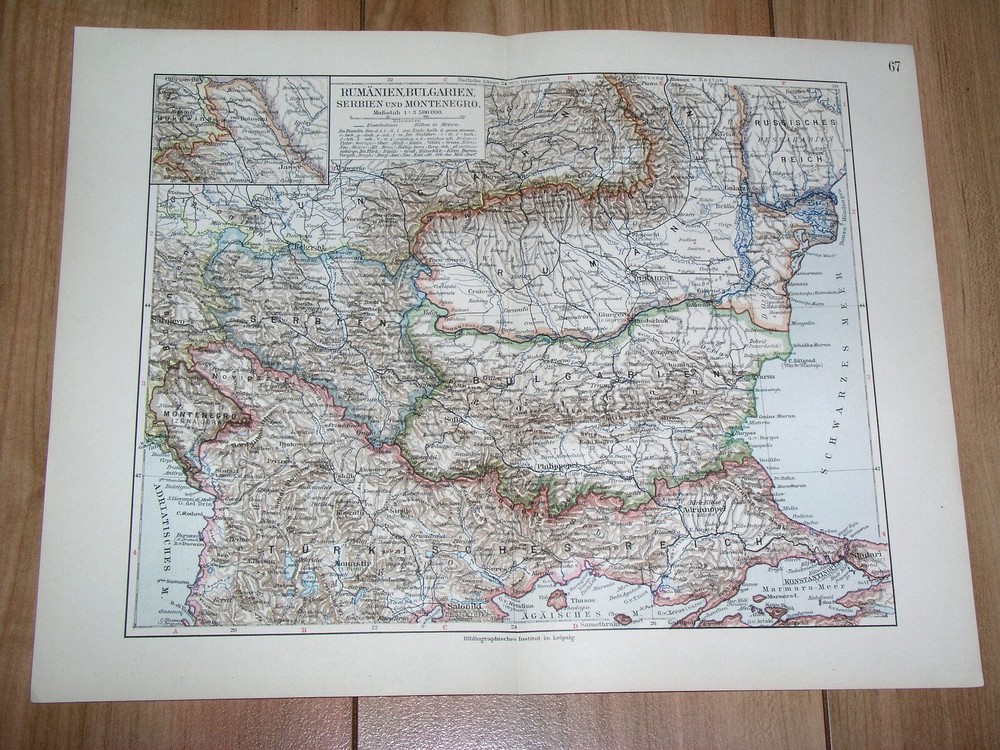 1912 Antique Map Of Turkey In Europe Greece Albania Serbia Bulgaria Romania