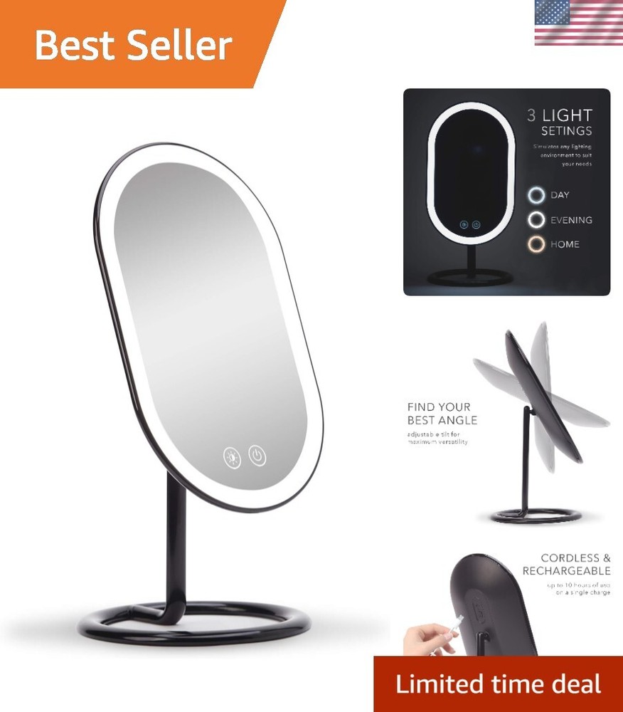 Tabletop Mount LED Lighted Vanity Makeup Mirror, Rechargeable - Cordless Illu...