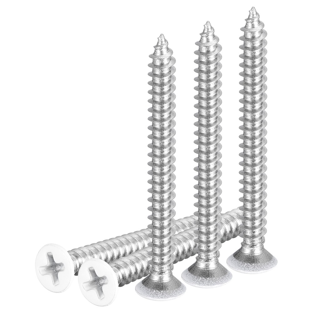 50Pcs ST4x40mm Flat Head Wood Screws Steel White Phillips Self Tapping White